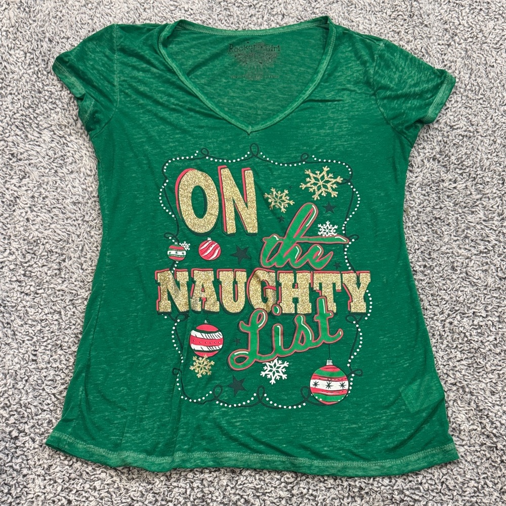 Rocket Girl Green “On The Naughty Lost” Graphic T-Shirt. Kids Large 11/13